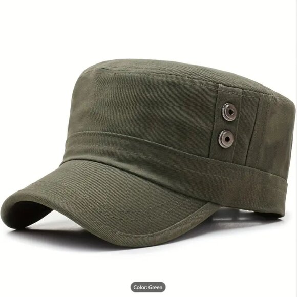 NWOT Women's Military-Style Flat Brim Cap-Adjustable, Breathable Polyester, Gree - Picture 1 of 2